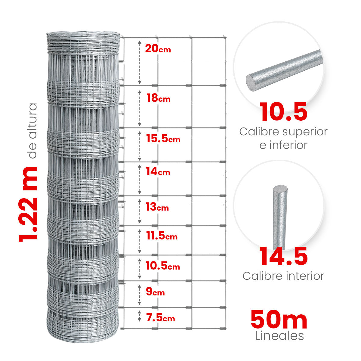 Malla Ganadera Galvanizada Akron 62-37 | Alto 1.22m | Rollo 50m