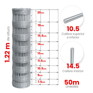 Malla Ganadera Galvanizada Akron 62-37 | Alto 1.22m | Rollo 50m