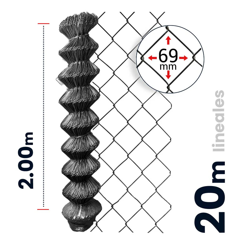 Malla Ciclónica Galvanizada de Acero Akron 62-47 | Medida 2x20m | Abertura 69mm | Calibre 12.5