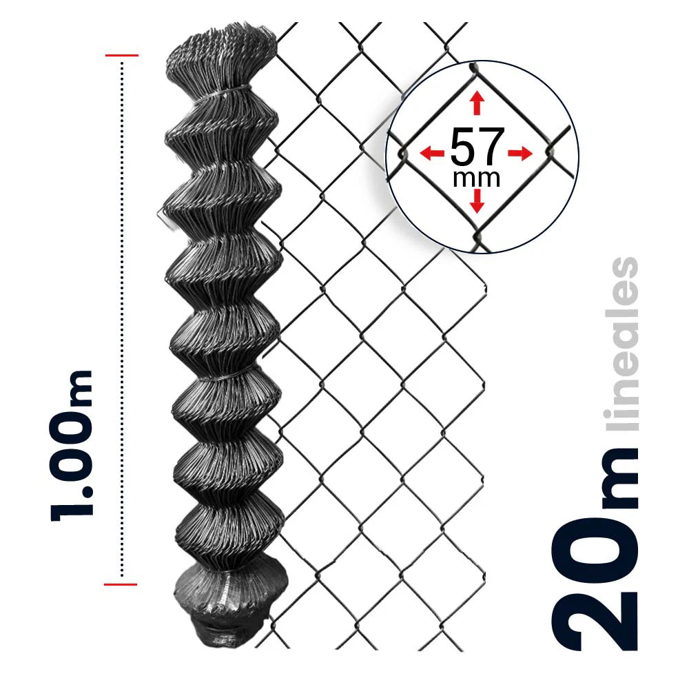Malla Ciclónica Galvanizada de Acero Akron 62-63 | Medida 1x20m | Abertura 57mm | Calibre 11