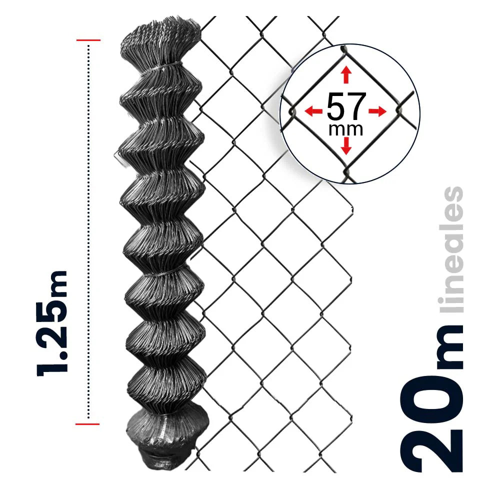 Malla Ciclónica Galvanizada de Acero Akron 62-64 | Medida 1.25x20m | Abertura 57mm | Calibre 11