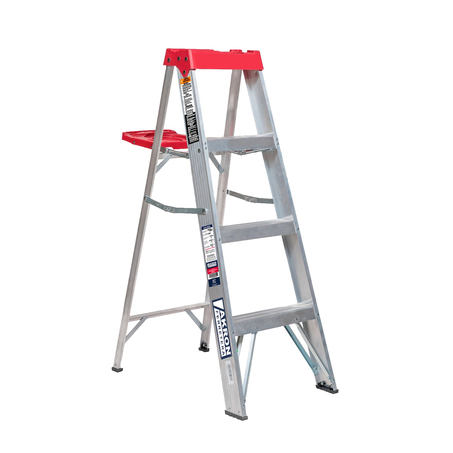 Escalera de Tijera Akron 77-10 | De Aluminio | Altura 1.15m | 3 Peldaños | Uso Comercial (Tipo III) con Plataforma y Porta Cubeta de Plástico