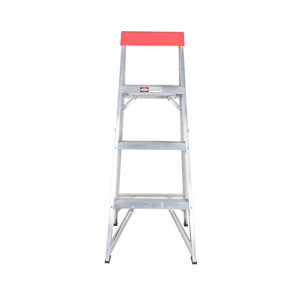 Escalera de Tijera Akron 77-10 | De Aluminio | Altura 1.15m | 3 Peldaños | Uso Comercial (Tipo III) con Plataforma y Porta Cubeta de Plástico