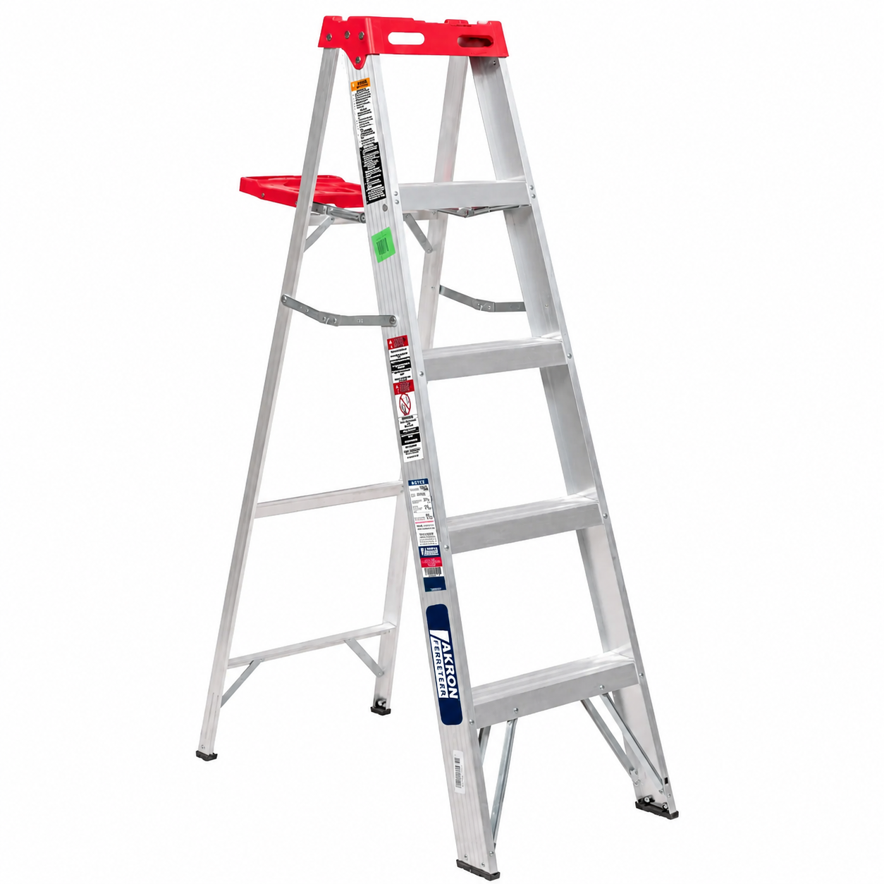 Escalera de Tijera Akron 77-11 | De Aluminio | Altura 1.44m | 4 Peldaños | Uso Comercial (Tipo III) con Plataforma y Porta Cubeta de Plástico