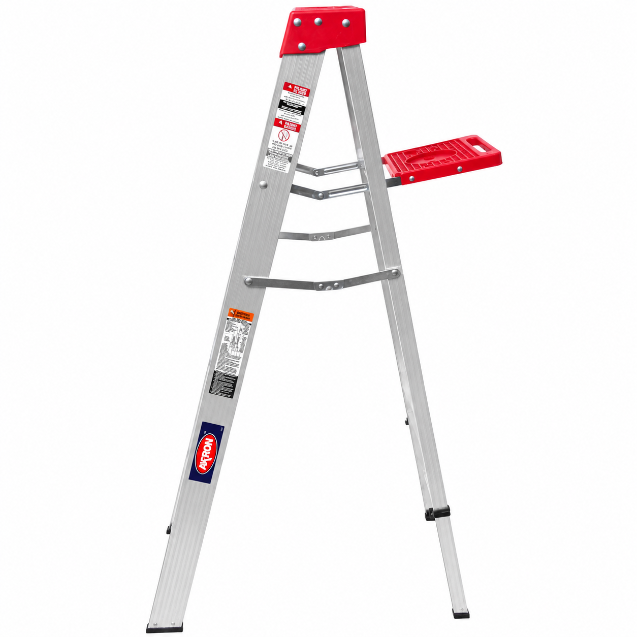 Escalera de Tijera Akron 77-10 | De Aluminio | Altura 1.15m | 3 Peldaños | Uso Comercial (Tipo III) con Plataforma y Porta Cubeta de Plástico
