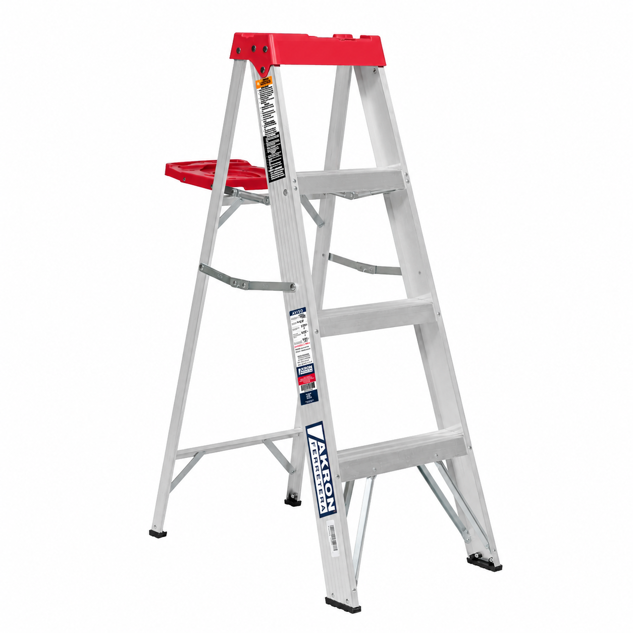 Escalera de Tijera Akron 77-10 | De Aluminio | Altura 1.15m | 3 Peldaños | Uso Comercial (Tipo III) con Plataforma y Porta Cubeta de Plástico