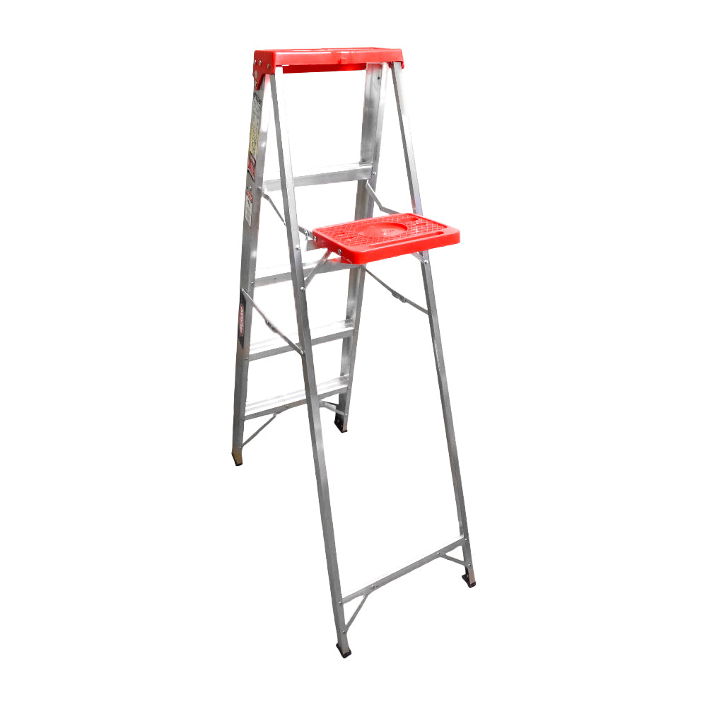 Escalera de Tijera Akron 77-11 | De Aluminio | Altura 1.44m | 4 Peldaños | Uso Comercial (Tipo III) con Plataforma y Porta Cubeta de Plástico