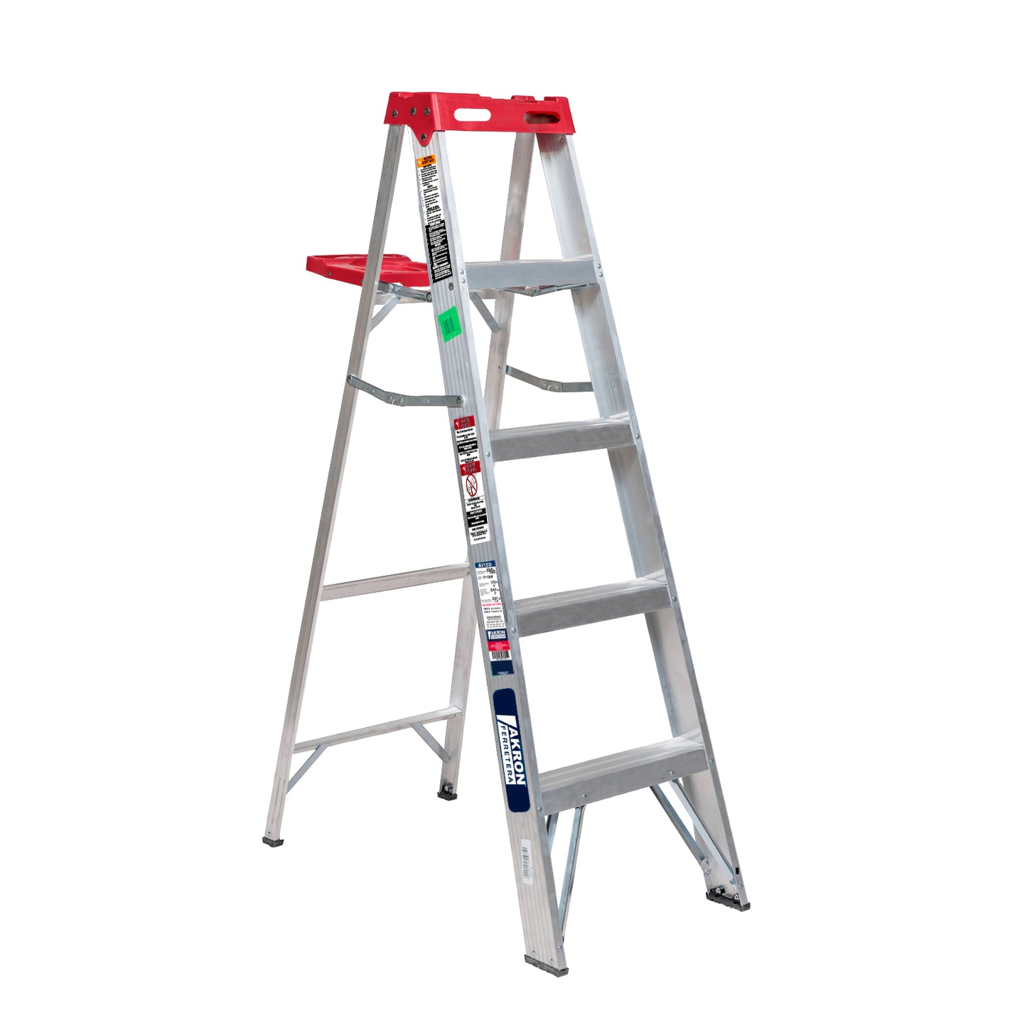 Escalera de Tijera Akron 77-11 | De Aluminio | Altura 1.44m | 4 Peldaños | Uso Comercial (Tipo III) con Plataforma y Porta Cubeta de Plástico