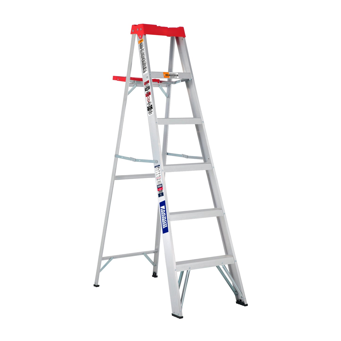 Escalera de Tijera Akron 77-12 | De Aluminio | Altura 1.73m | 5 Peldaños | Uso Comercial (Tipo III) con Plataforma y Porta Cubeta de Plástico