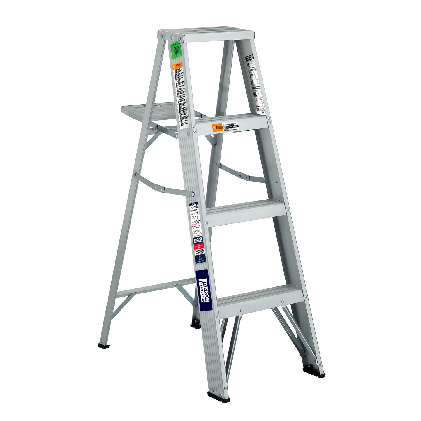 Escalera de Tijera Akron 77-13AL | De Aluminio | Altura 1.15m | 3 Peldaños | Uso Comercial (Tipo III) con Porta Cubeta de Aluminio