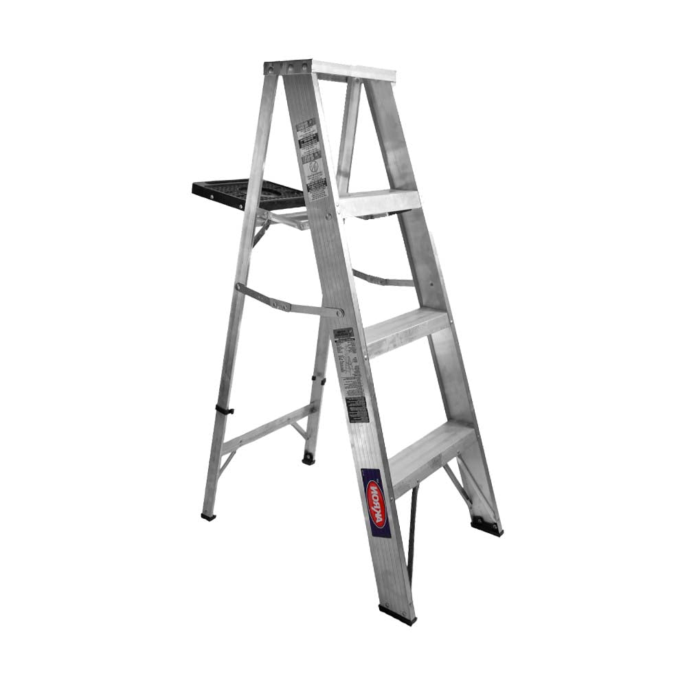 Escalera de Tijera Akron 77-13 | De Aluminio | Altura 1.15m | 3 Peldaños | Uso Comercial (Tipo III) con Porta Cubeta de Plástico