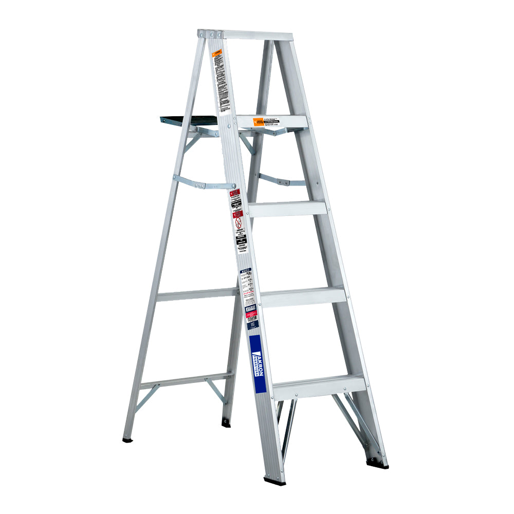 Escalera de Tijera Akron 77-14 | De Aluminio | Altura 1.44m | 4 Peldaños | Uso Comercial (Tipo III) con Porta Cubeta de Plástico