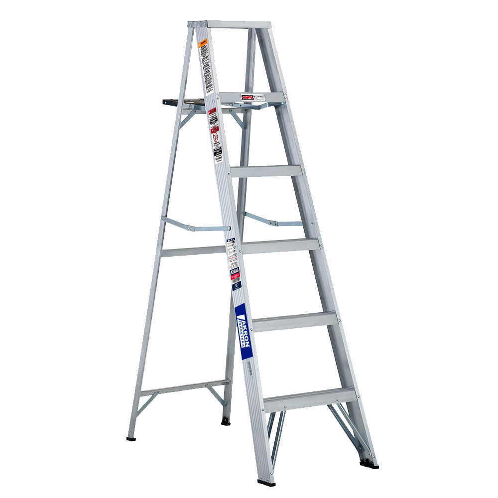 Escalera de Tijera Akron 77-15 | De Aluminio | Altura 1.73m | 5 Peldaños | Uso Comercial (Tipo III) con Porta Cubeta de Plástico