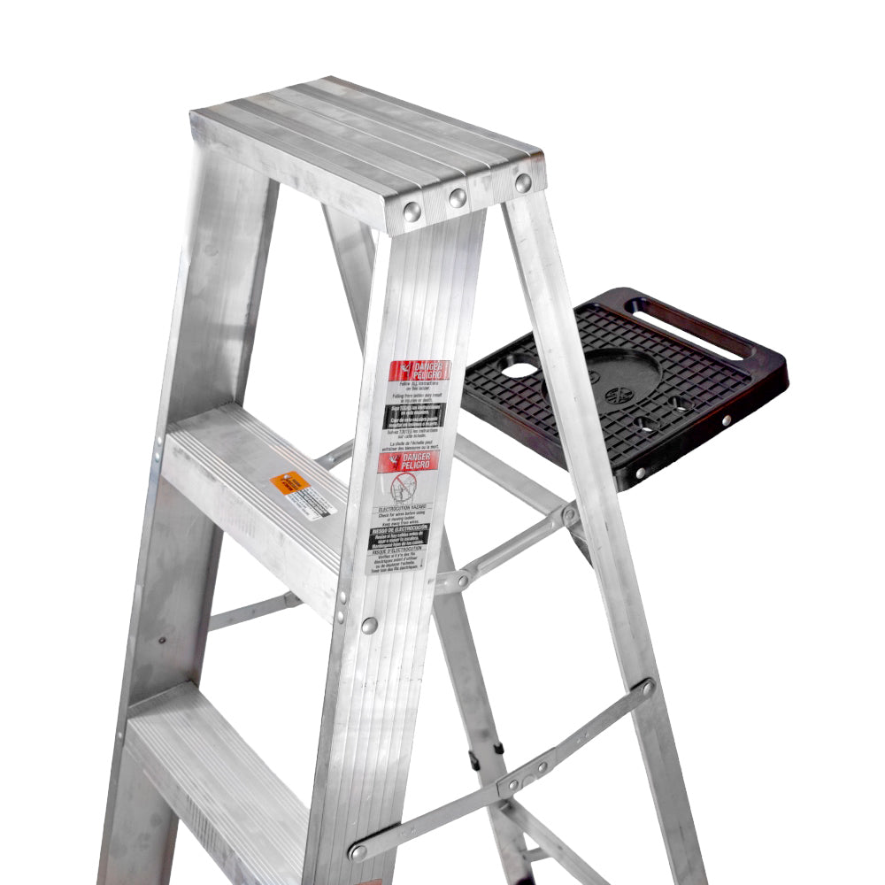 Escalera de Tijera Akron 77-79 | De Aluminio | Altura 2.01m | 6 Peldaños | Uso Comercial (Tipo III) con Porta Cubetas de Plástico