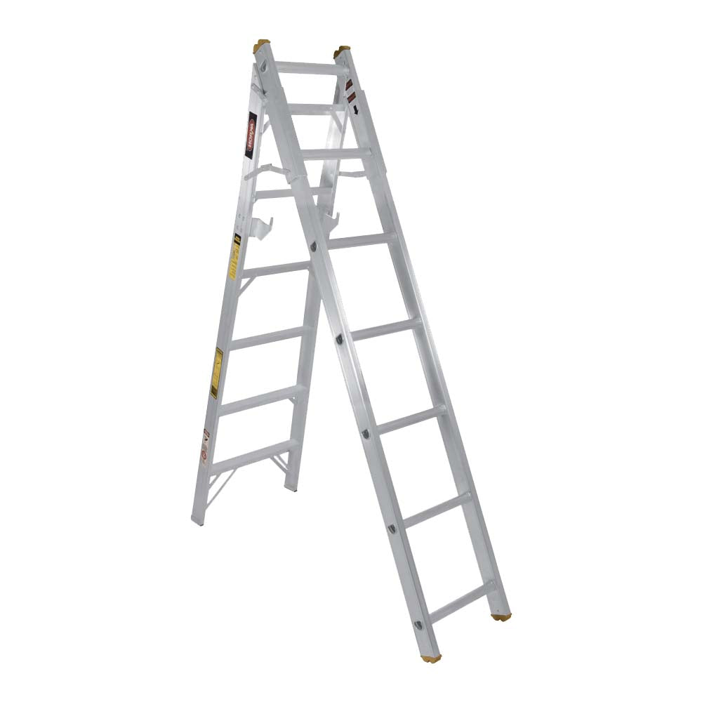 Escalera Convertible Akron 77-19 | De Aluminio | Tijera 1.99m | Extensión 3.30m | 13 Escalones | Uso Profesional | Tipo ll | Capacidad De Carga 175kg