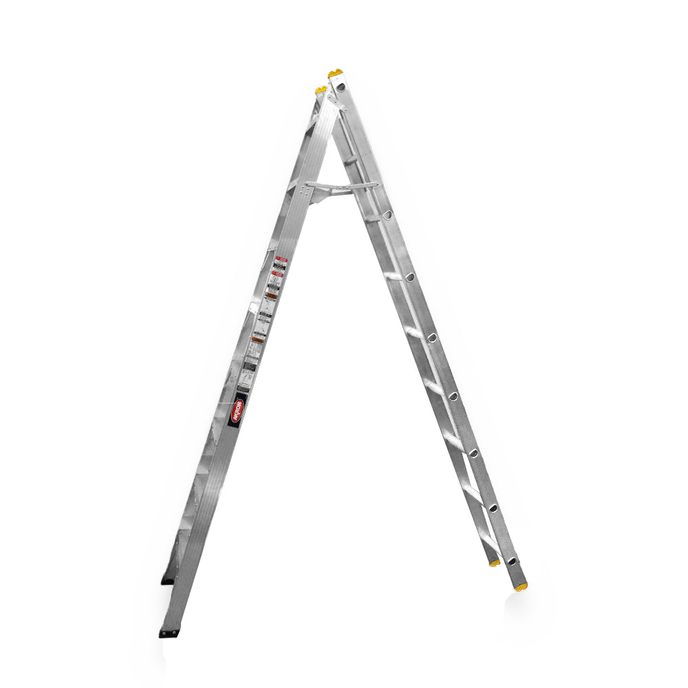 Escalera Convertible Akron 77-20 | De Aluminio | Tijera 2.61m | Extensión 4.25m | 17 Escalones | Uso Profesional | Tipo ll | Capacidad De Carga 175kg