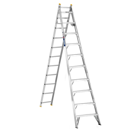 Escalera Convertible Akron 77-21 | De Aluminio | Tijera 3.18m | Extensión 5.50m | 21 Escalones | Uso Profesional | Tipo ll | Capacidad De Carga 175kg