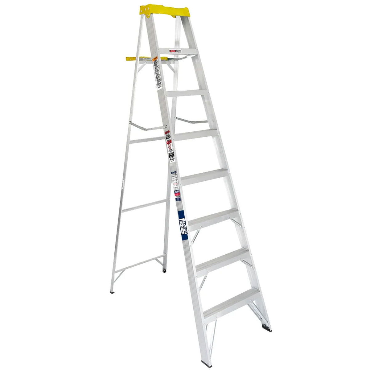 Escalera de Tijera Akron 77-22 | De Aluminio | Altura  2.31m | 7 Peldaños | Uso Profesional (Tipo II) con Plataforma y Porta Cubeta de Plástico