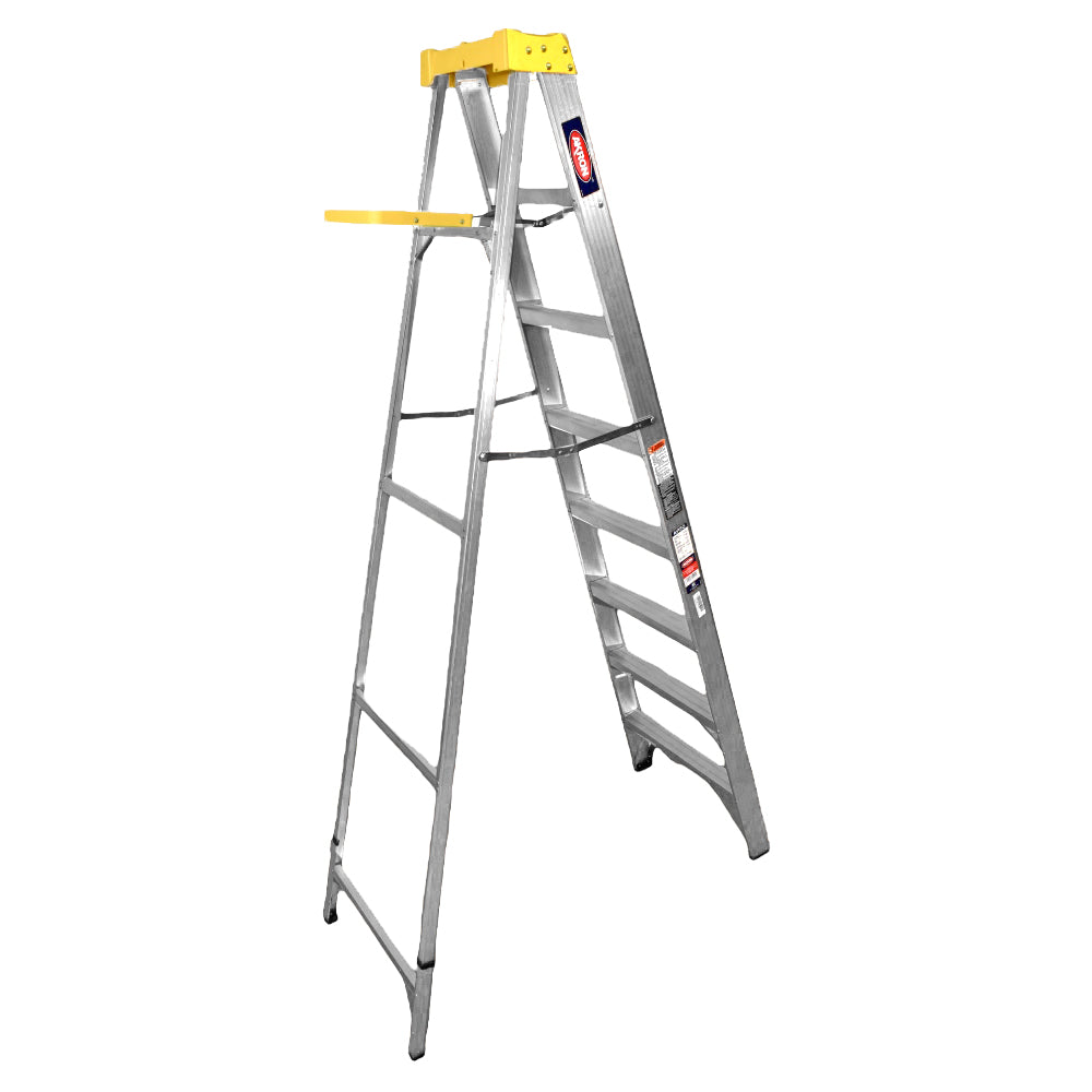 Escalera de Tijera Akron 77-22 | De Aluminio | Altura  2.31m | 7 Peldaños | Uso Profesional (Tipo II) con Plataforma y Porta Cubeta de Plástico