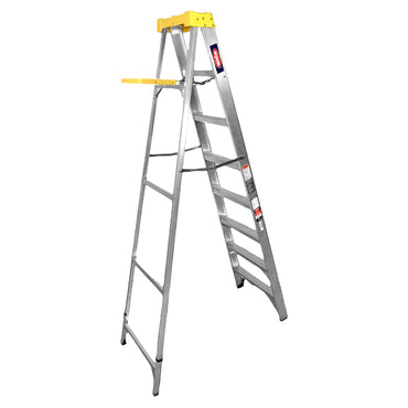 Escalera de Tijera Akron 77-22 | De Aluminio | Altura  2.31m | 7 Peldaños | Uso Profesional (Tipo II) con Plataforma y Porta Cubeta de Plástico