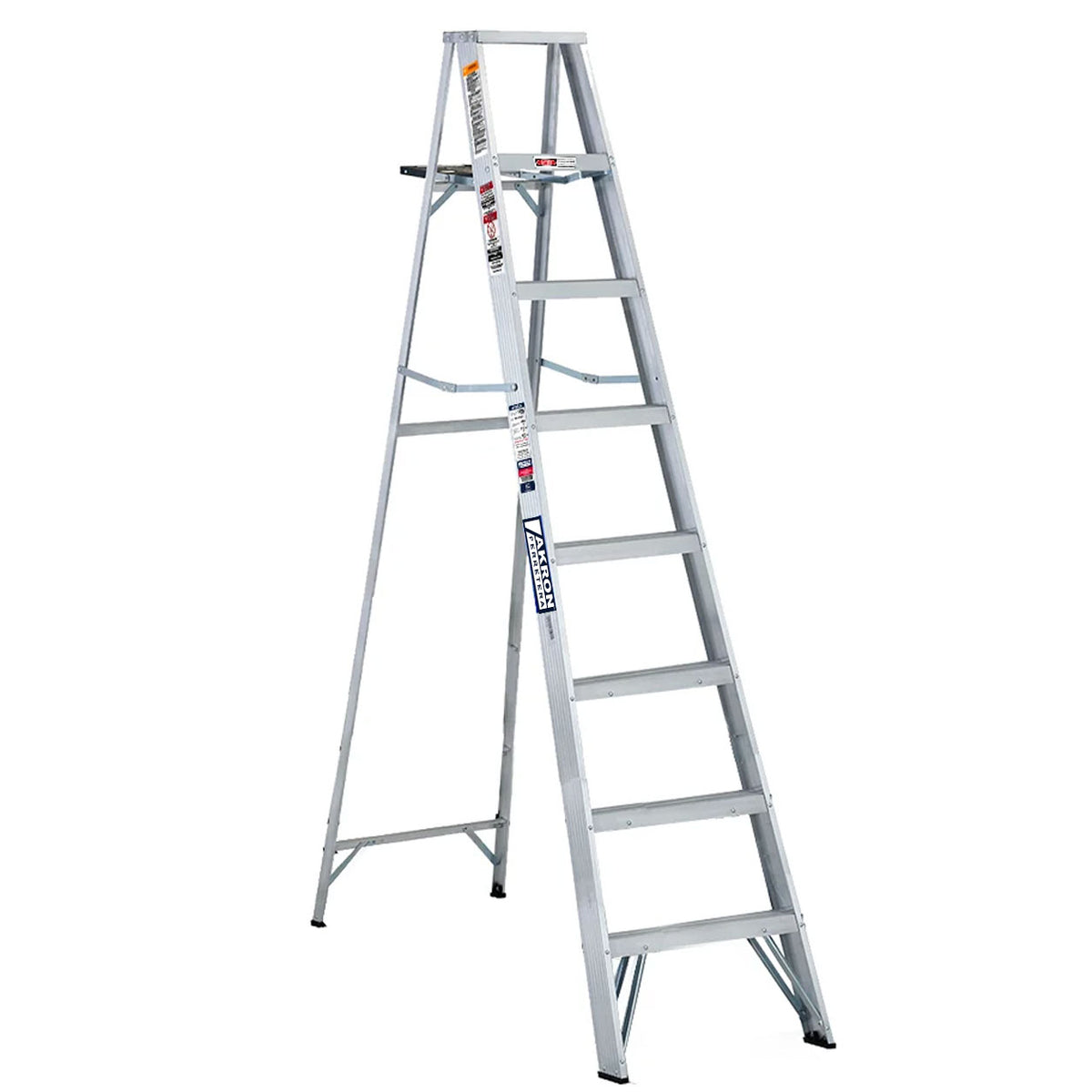 Escalera de Tijera Akron 77-25 | De Aluminio | Altura 2.31m | 7 Peldaños | Uso Profesional (Tipo II) con Porta Cubeta de Plástico
