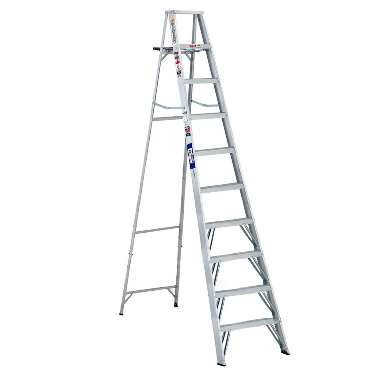 Escalera de Tijera Akron 77-27 | De Aluminio | Altura 2.91m | 9 Peldaños | Uso Profesional (Tipo II) con Porta Cubeta de Plástico