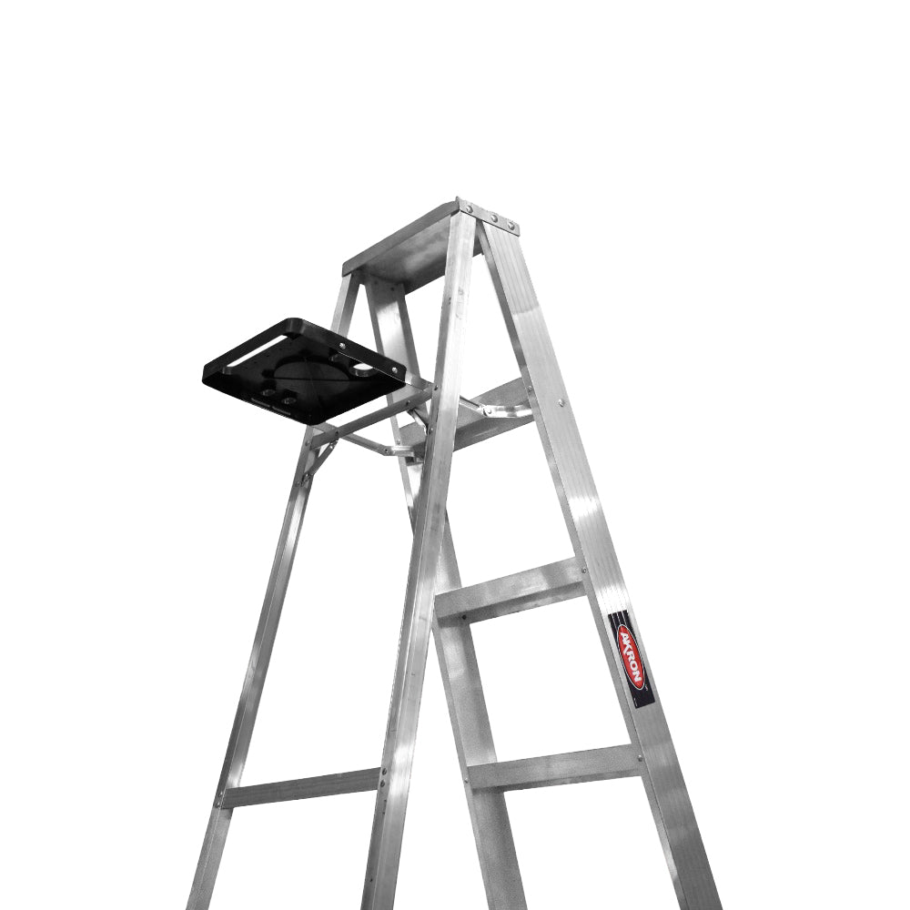 Escalera de Tijera Akron 77-27 | De Aluminio | Altura 2.91m | 9 Peldaños | Uso Profesional (Tipo II) con Porta Cubeta de Plástico