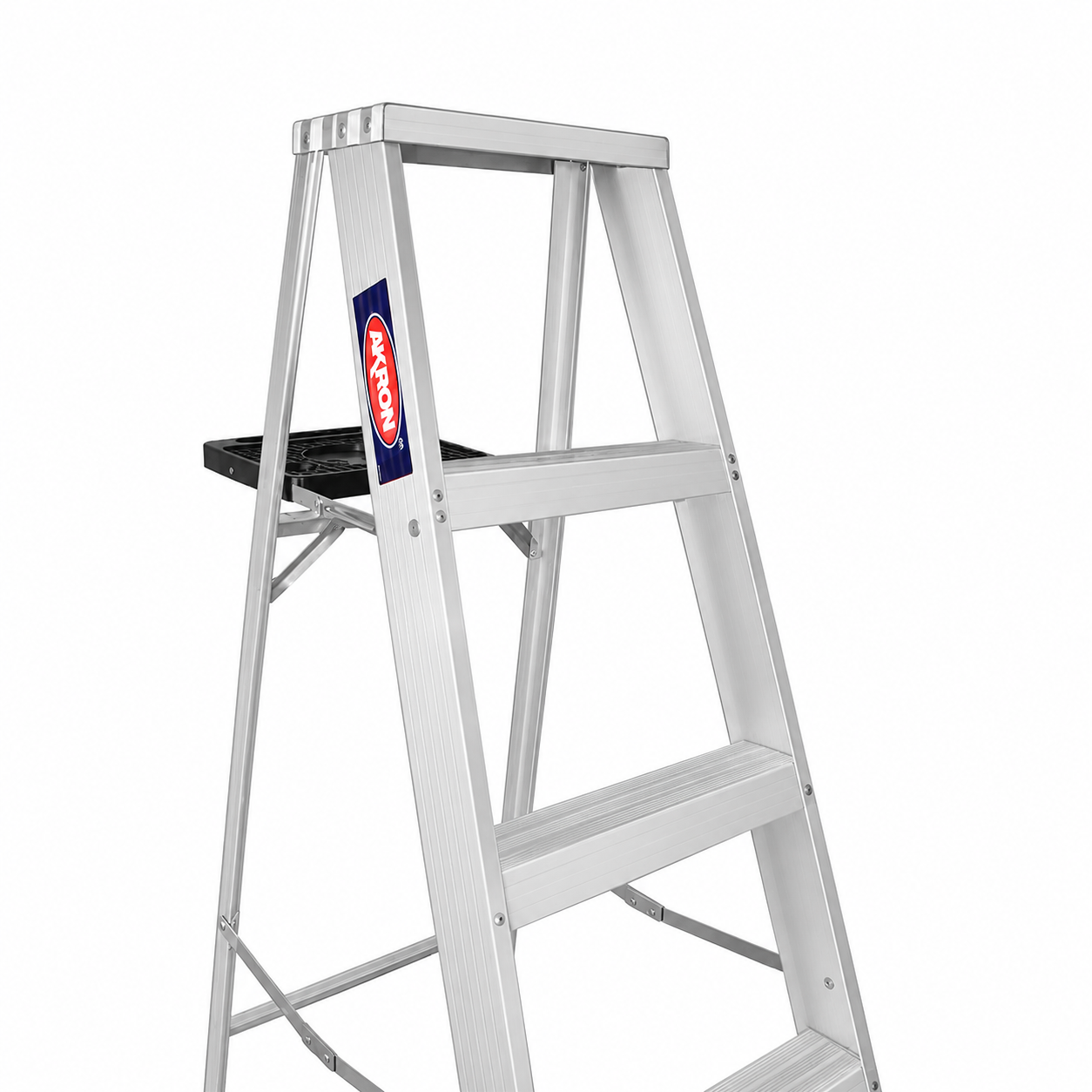 Escalera de Tijera Akron 77-27 | De Aluminio | Altura 2.91m | 9 Peldaños | Uso Profesional (Tipo II) con Porta Cubeta de Plástico