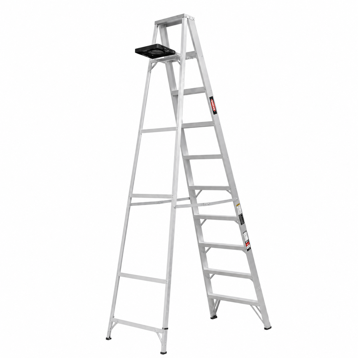 Escalera de Tijera Akron 77-27 | De Aluminio | Altura 2.91m | 9 Peldaños | Uso Profesional (Tipo II) con Porta Cubeta de Plástico
