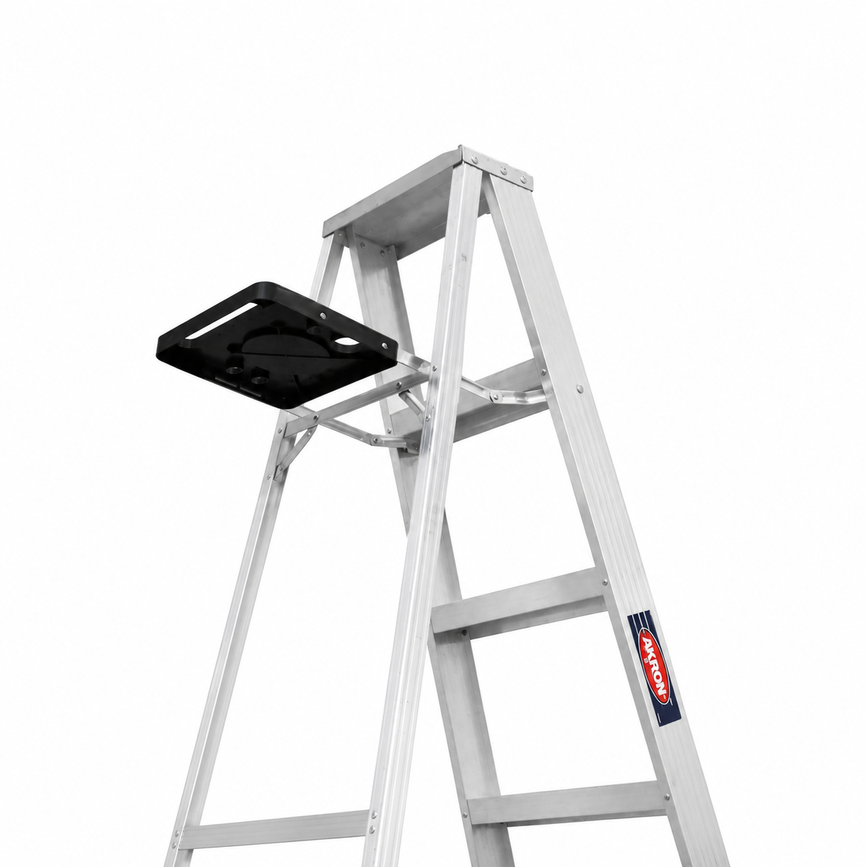 Escalera de Tijera Akron 77-27 | De Aluminio | Altura 2.91m | 9 Peldaños | Uso Profesional (Tipo II) con Porta Cubeta de Plástico