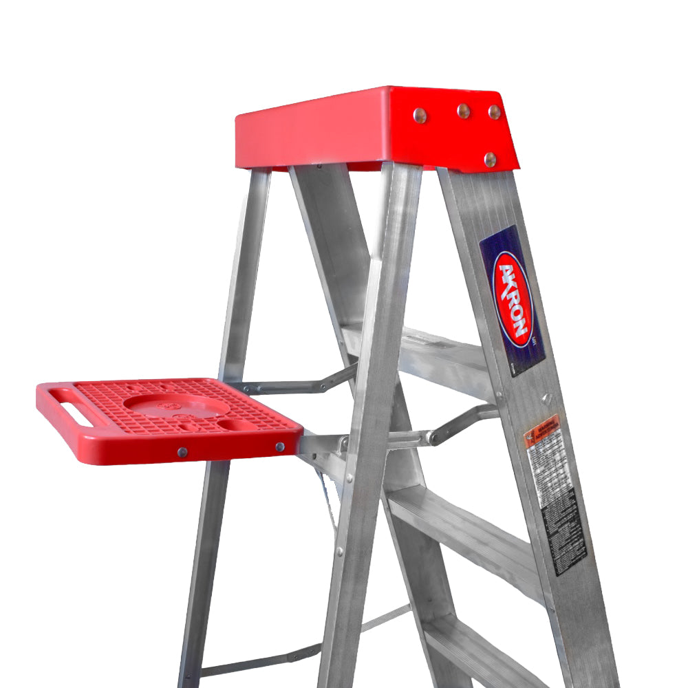 Escalera de Tijera Akron 77-80 | De Aluminio | Altura 2.01m | 6 Peldaños | Uso Comercial (Tipo III) con Plataforma y Porta Cubeta de Plástico