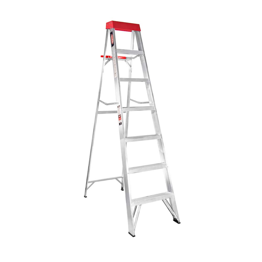 Escalera de Tijera Akron 77-80 | De Aluminio | Altura 2.01m | 6 Peldaños | Uso Comercial (Tipo III) con Plataforma y Porta Cubeta de Plástico