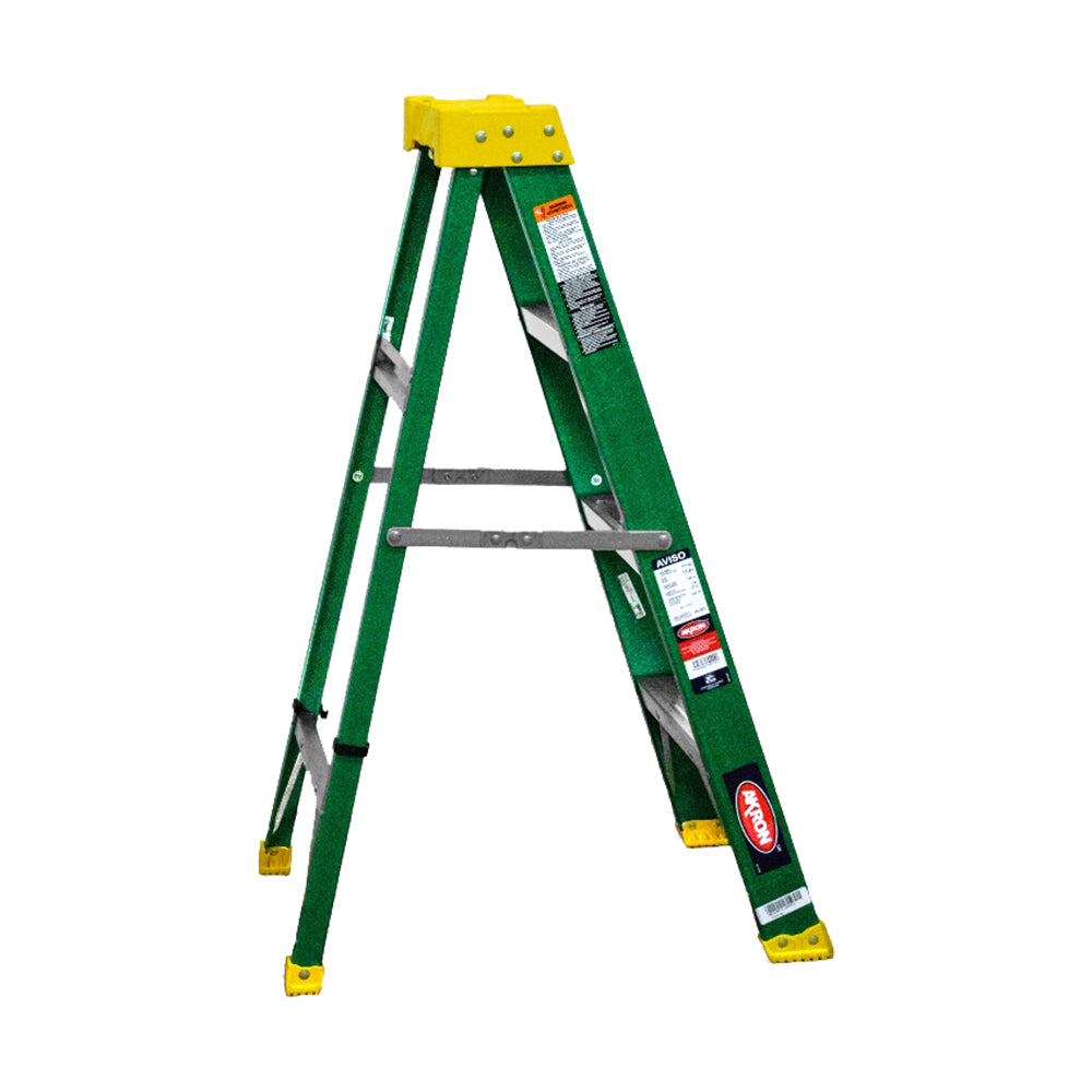 Escalera de Tijera Akron 77-87 | De Fibra de Vidrio | Altura 1.15m | 3 Peldaños | Uso Profesional (Tipo II)