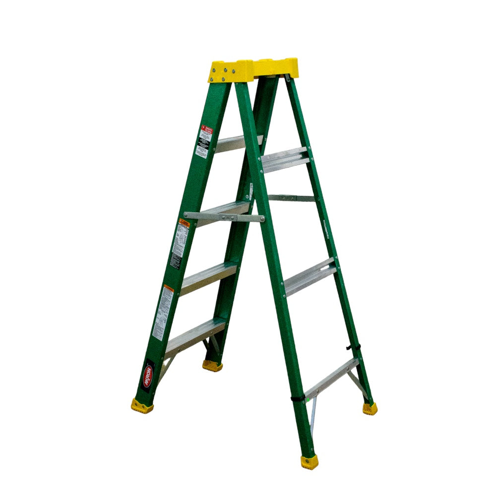 Escalera de Tijera Akron 77-88 | De Fibra de Vidrio | Altura 1.44m | 4 Peldaños | Uso Profesional (Tipo II)