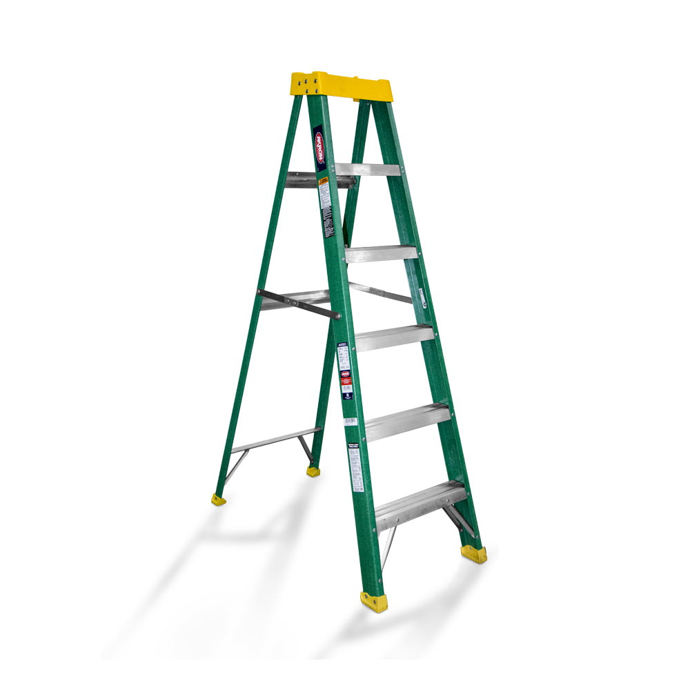 Escalera De Tijera Akron 77-89 | De Fibra de Vidrio | 1.83m | 5 Escalones | Uso Profesional | Tipo ll | Capacidad de Carga 175kg