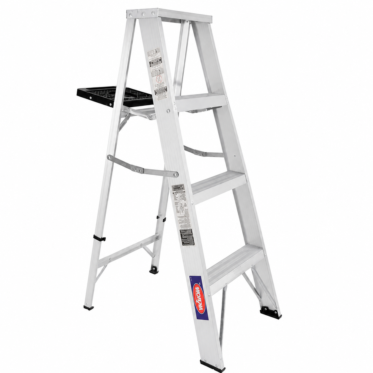 Escalera de Tijera Akron 77-13 | De Aluminio | Altura 1.15m | 3 Peldaños | Uso Comercial (Tipo III) con Porta Cubeta de Plástico