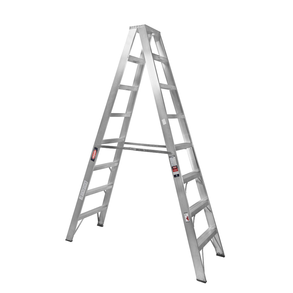 Escalera De Tijera Doble Akron 78-07 | De Aluminio | 2.44m | 14 Escalones | Uso Profesional | Tipo ll | Capacidad de Carga 175kg