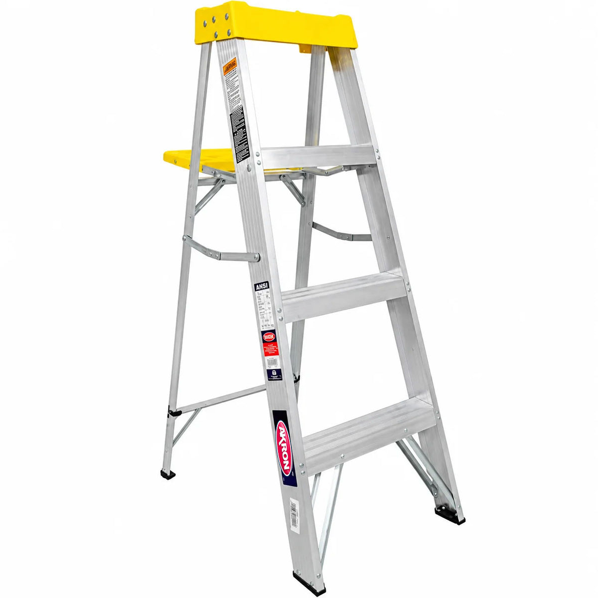 Escalera De Tijera Akron 79-15 | De Aluminio | 1.22m | 3 Escalones | Uso Profesional | Tipo ll | Con Plataforma Y Porta Cubeta Plástica