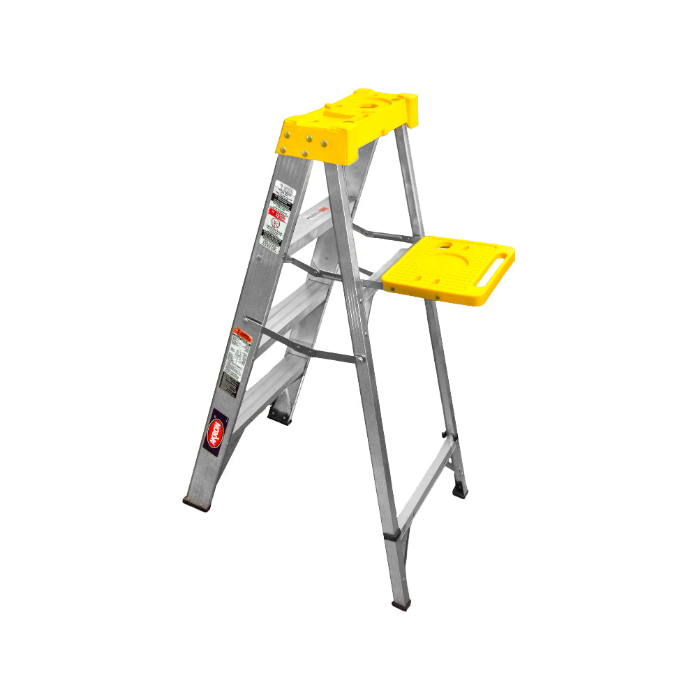 Escalera De Tijera Akron 79-15 | De Aluminio | 1.22m | 3 Escalones | Uso Profesional | Tipo ll | Con Plataforma Y Porta Cubeta Plástica