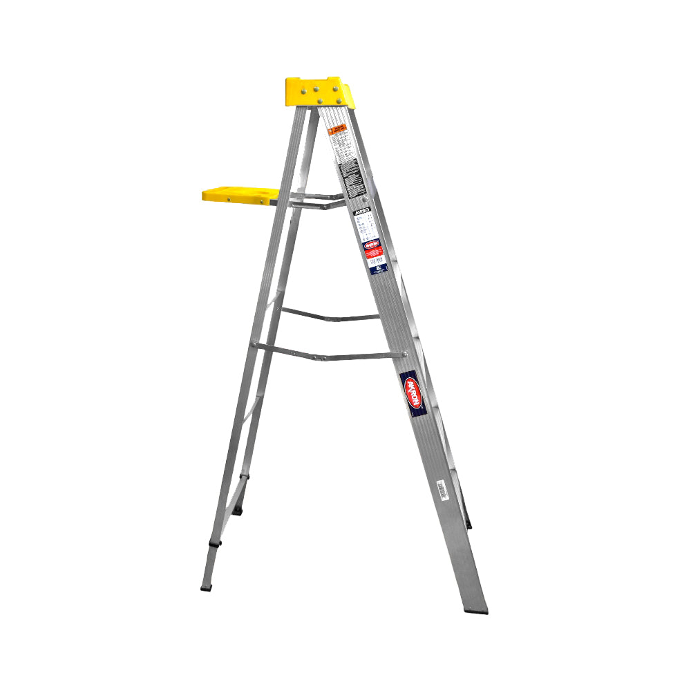 Escalera De Tijera Akron 79-17 | De Aluminio | 1.83m | 5 Escalones | Uso Profesional | Tipo ll | Con Plataforma Y Porta Cubeta Plástica