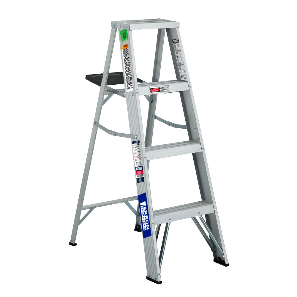 Escalera De Tijera Akron 79-21 | De Aluminio | 1.22m | 3 Escalones | Uso Profesional | Tipo ll | Porta Cubeta Plástica