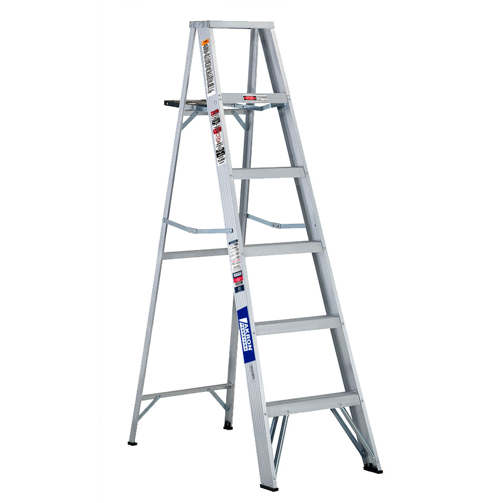 Escalera De Tijera Akron 79-23 | De Aluminio | 1.83m | 5 Escalones | Uso Profesional | Tipo ll | Con Porta Cubeta Plástica