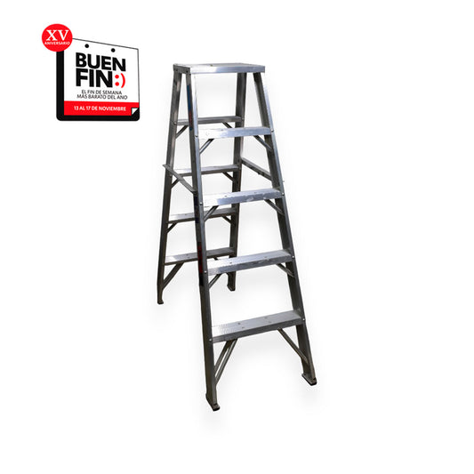 Escalera De Tijera Doble Akron 79-44 | De Aluminio | 1.52m | 8 Escalones | Uso Industrial | Tipo l | Capacidad De Carga 200kg