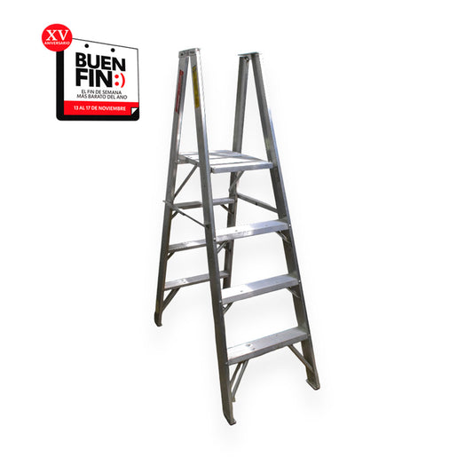 Escalera De Tijera Doble Con Plataforma Akron 79-66 | De Aluminio | 1.22m | 6 Escalones | Uso Industrial | Tipo l | Capacidad De Carga 200kg