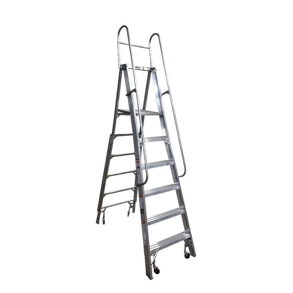 Escalera De Plataforma Rodante Akron 80-100 | De Aluminio | Altura a Plataforma 1.73m | 5 Escalones | Uso Industrial Pesado | Tipo lA | Capacidad De Carga 225kg