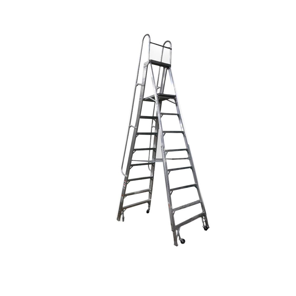 Escalera De Plataforma Rodante Akron 80-101 | De Aluminio | Altura a Plataforma 2.29m | 7 Escalones | Uso Industrial Pesado | Tipo lA | Capacidad De Carga 225kg