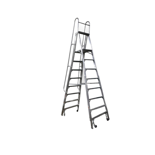 Escalera De Plataforma Rodante Akron 80-101 | De Aluminio | Altura a Plataforma 2.29m | 7 Escalones | Uso Industrial Pesado | Tipo lA | Capacidad De Carga 225kg