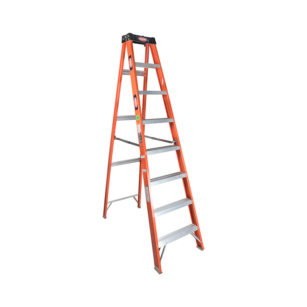 Escalera De Tijera Akron 80-95 | De Fibra de Vidrio | 2.44m | 7 Escalones | Uso Industrial Pesado | Tipo lA | Capacidad de Carga 225kg