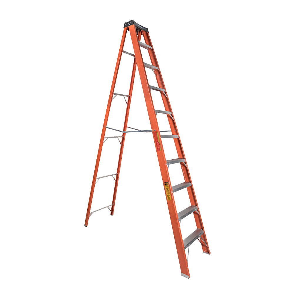 Escalera De Tijera Akron 80-97 | De Fibra de Vidrio | 3.05m| 9 Escalones | Uso Industrial Pesado | Tipo lA | Capacidad de Carga 225kg