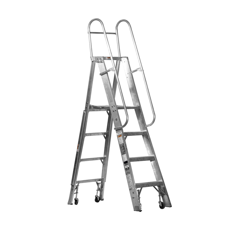 Escalera De Plataforma Rodante Akron 80-99 | De Aluminio | Altura a Plataforma 1.15m | 3 Escalones | Uso Industrial Pesado | Tipo lA | Capacidad De Carga 225kg